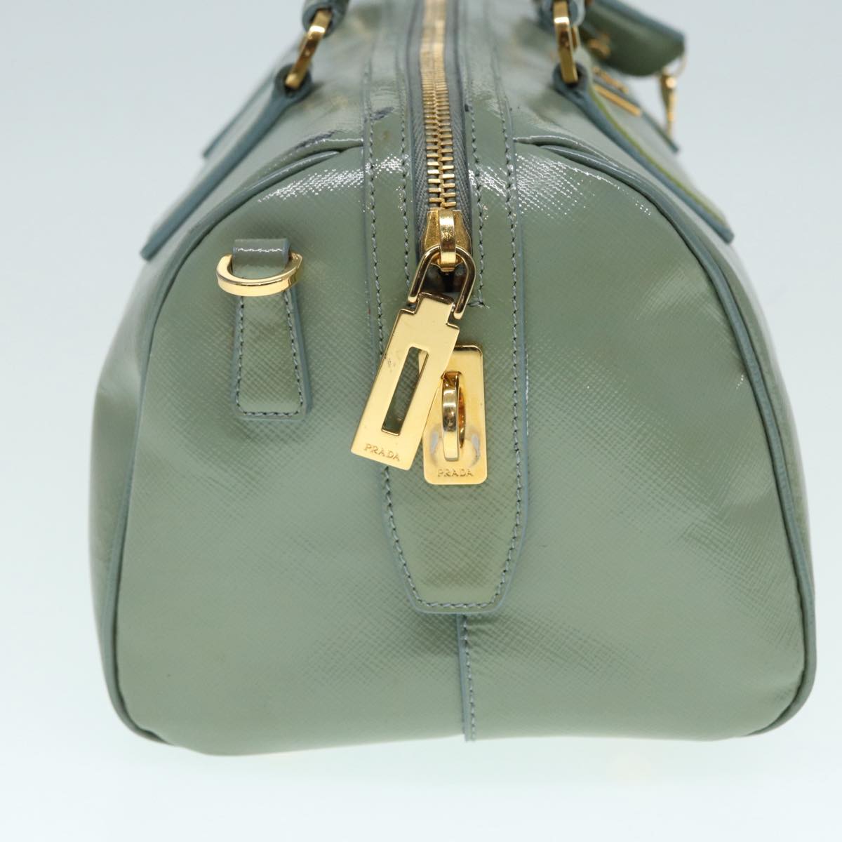 Luxury Prada Hand Bag Enamel 2way Green Gold 86018