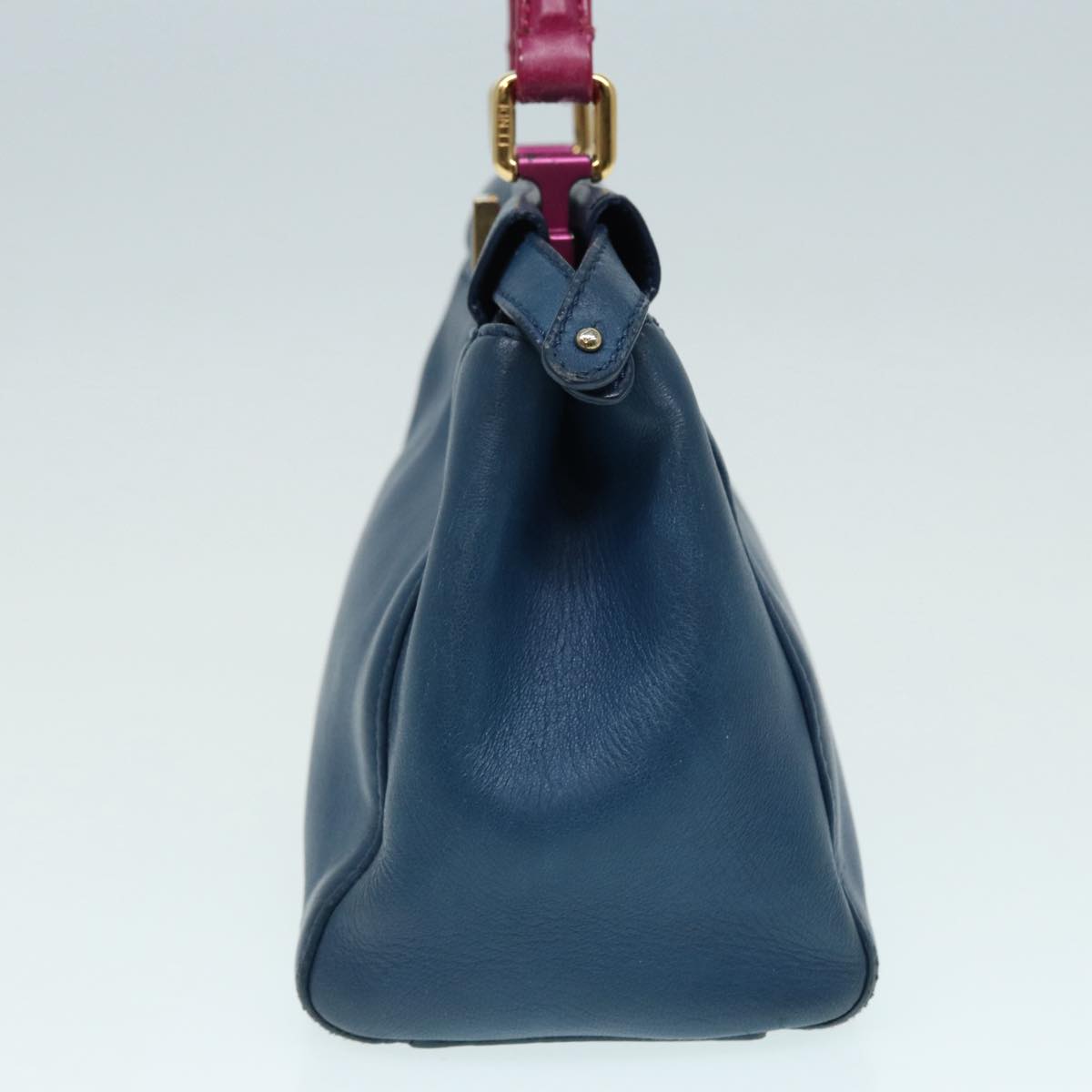 Luxury Fendi Mini Peek A Boo Hand Bag Leather 2way Blue Gold86182