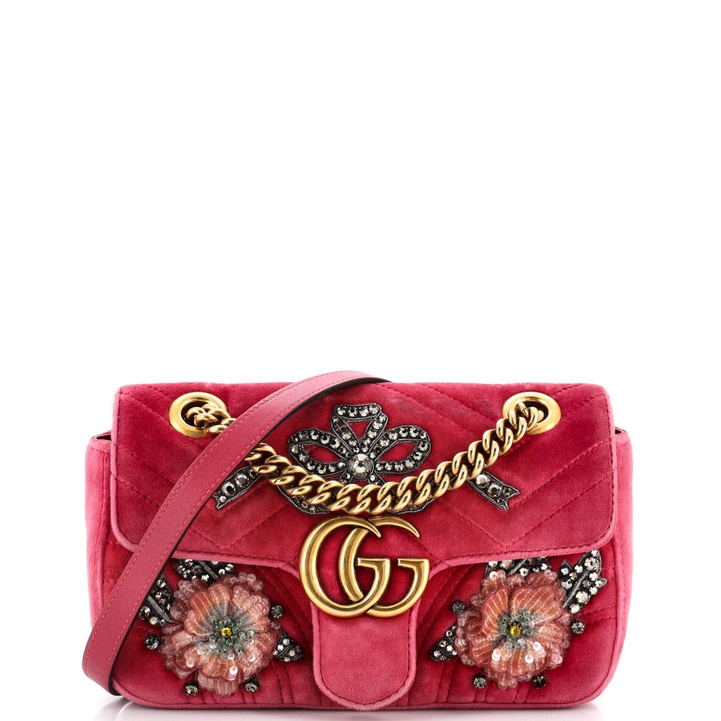 Luxury Gucci Trending 2025 GG Marmont Flap Bag Embellished Matelasse Velvet Mini
