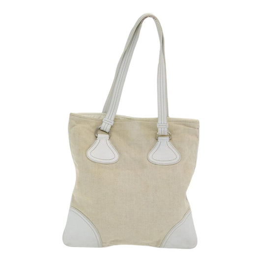 Luxury Prada Tote Bag Canvas Beige Silver 86251
