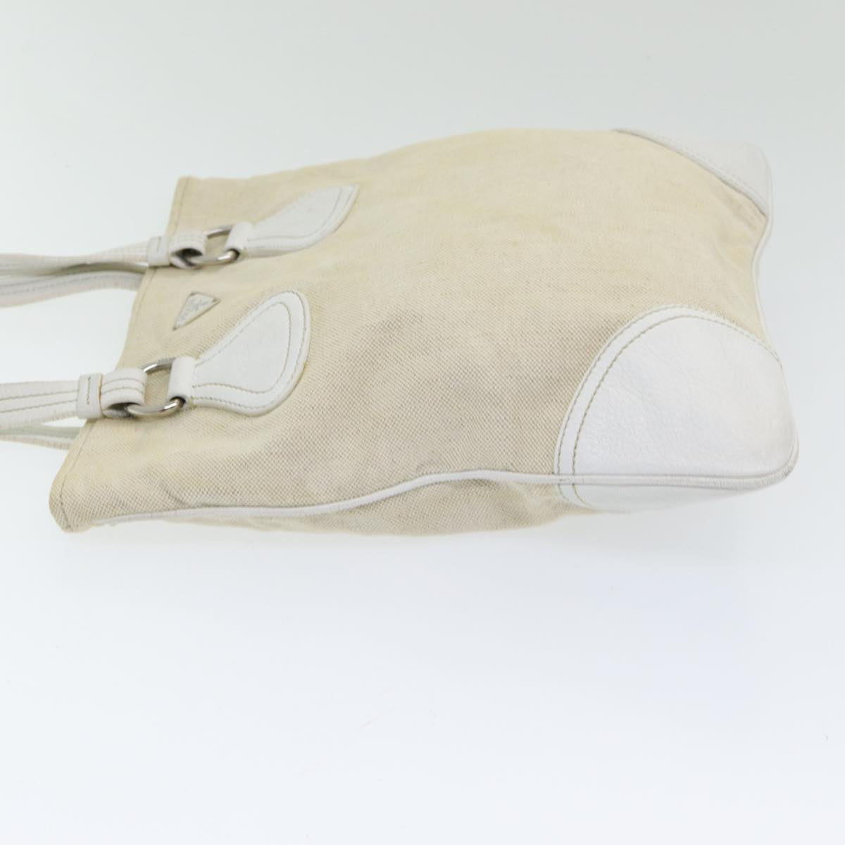 Luxury Prada Tote Bag Canvas Beige Silver 86251