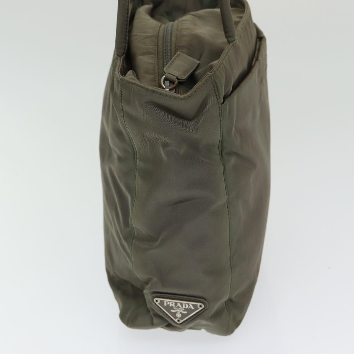 Luxury Prada Tote Bag Nylon Khaki Silver 86252