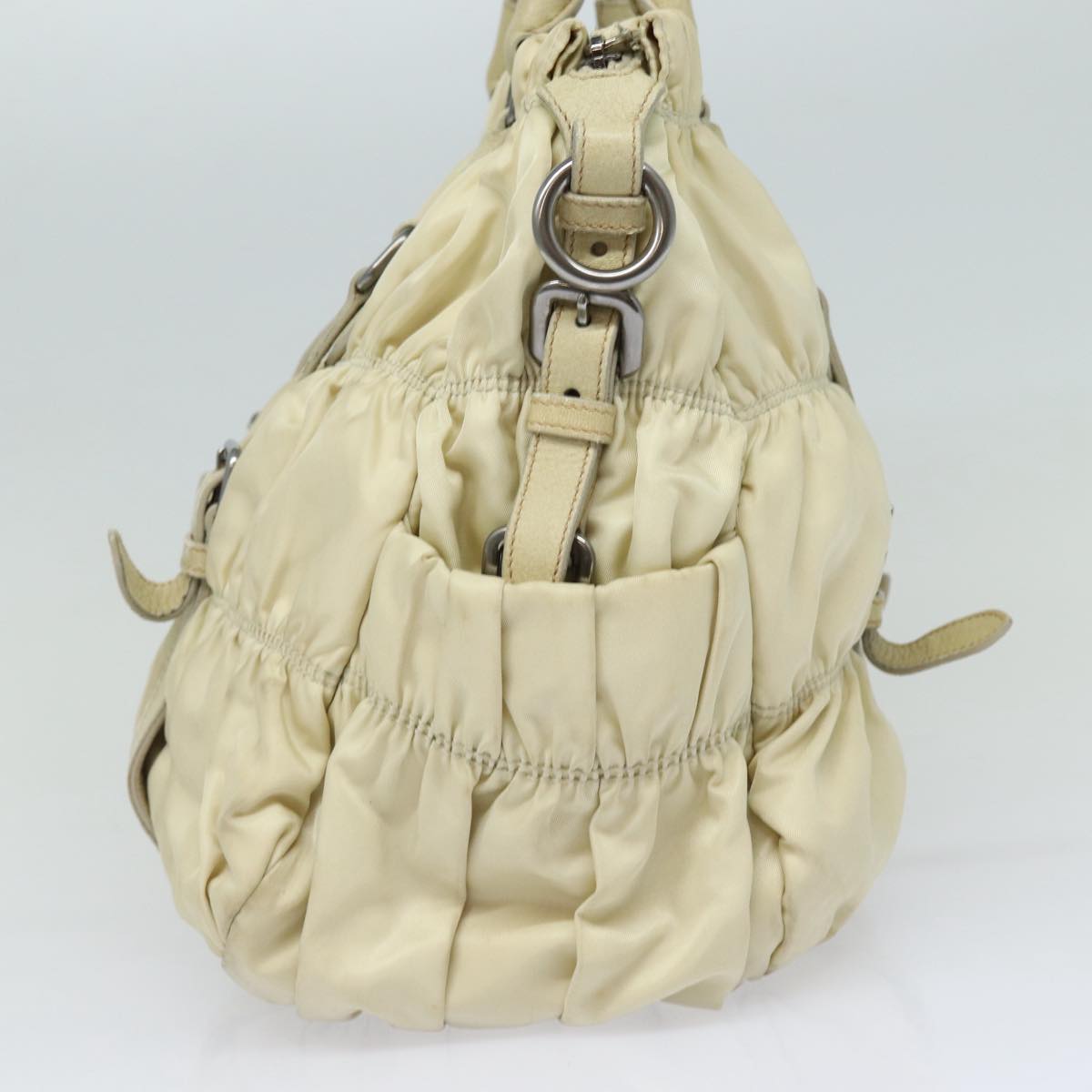 Luxury Prada Hand Bag Nylon 2way Cream Silver 86443