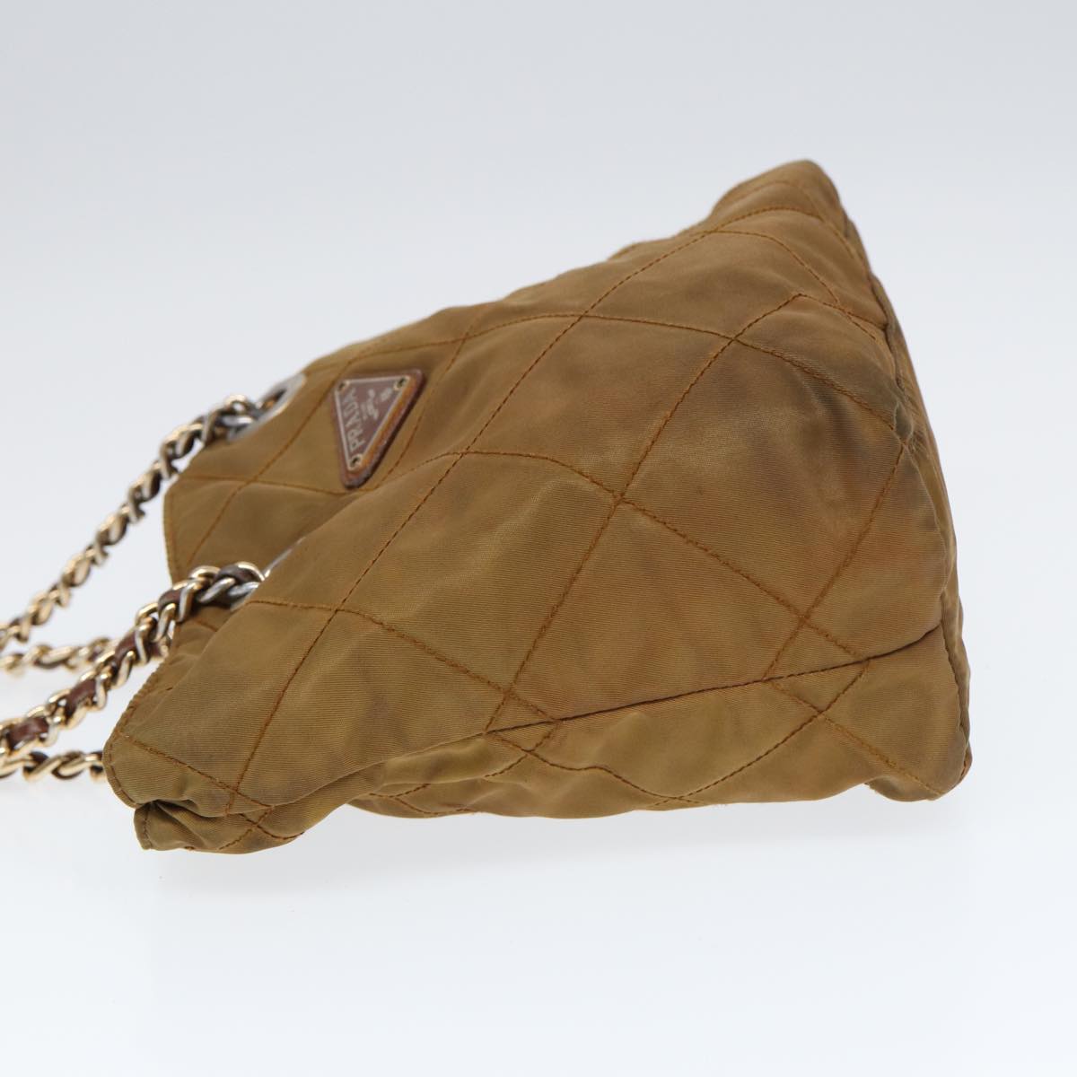 Luxury Prada Chain Shoulder Bag Nylon Khaki Gold 86608