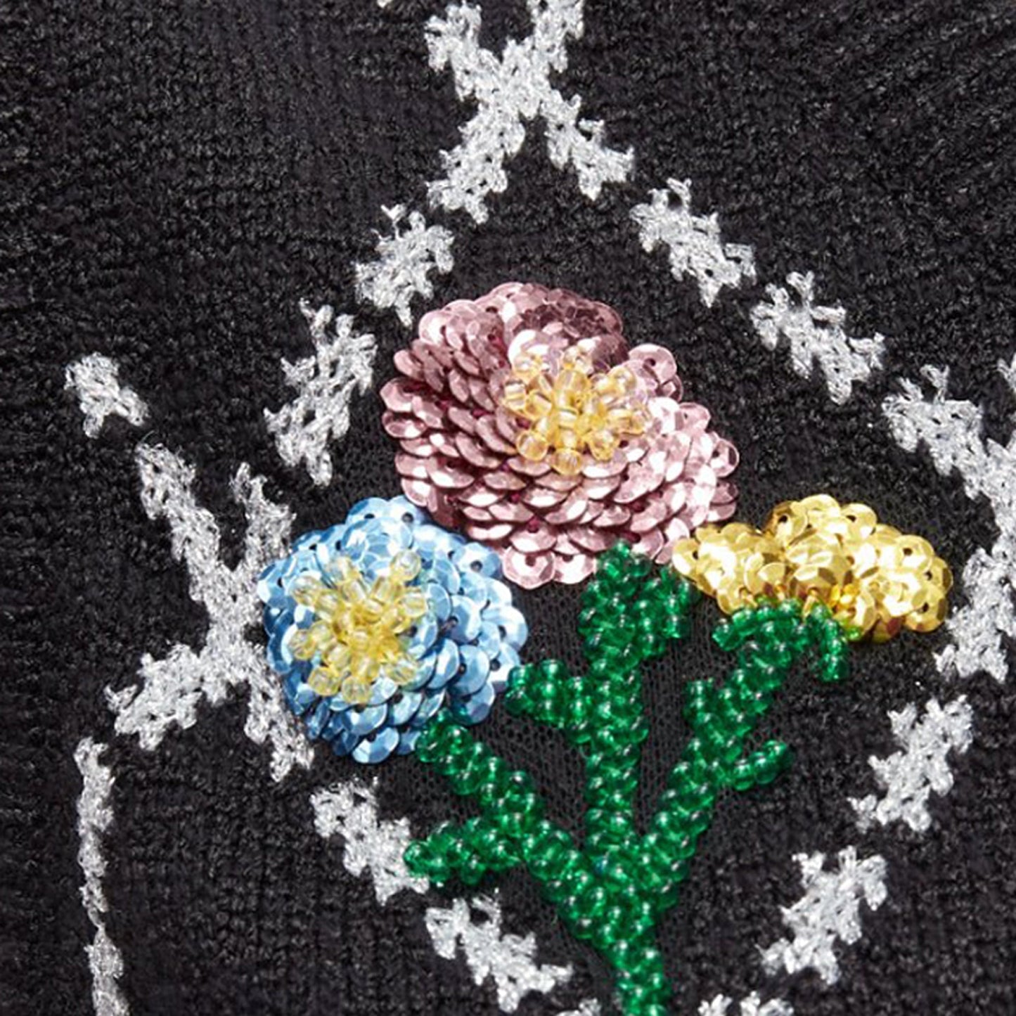Gucci silver diamong argyle floral embellished sweater vest