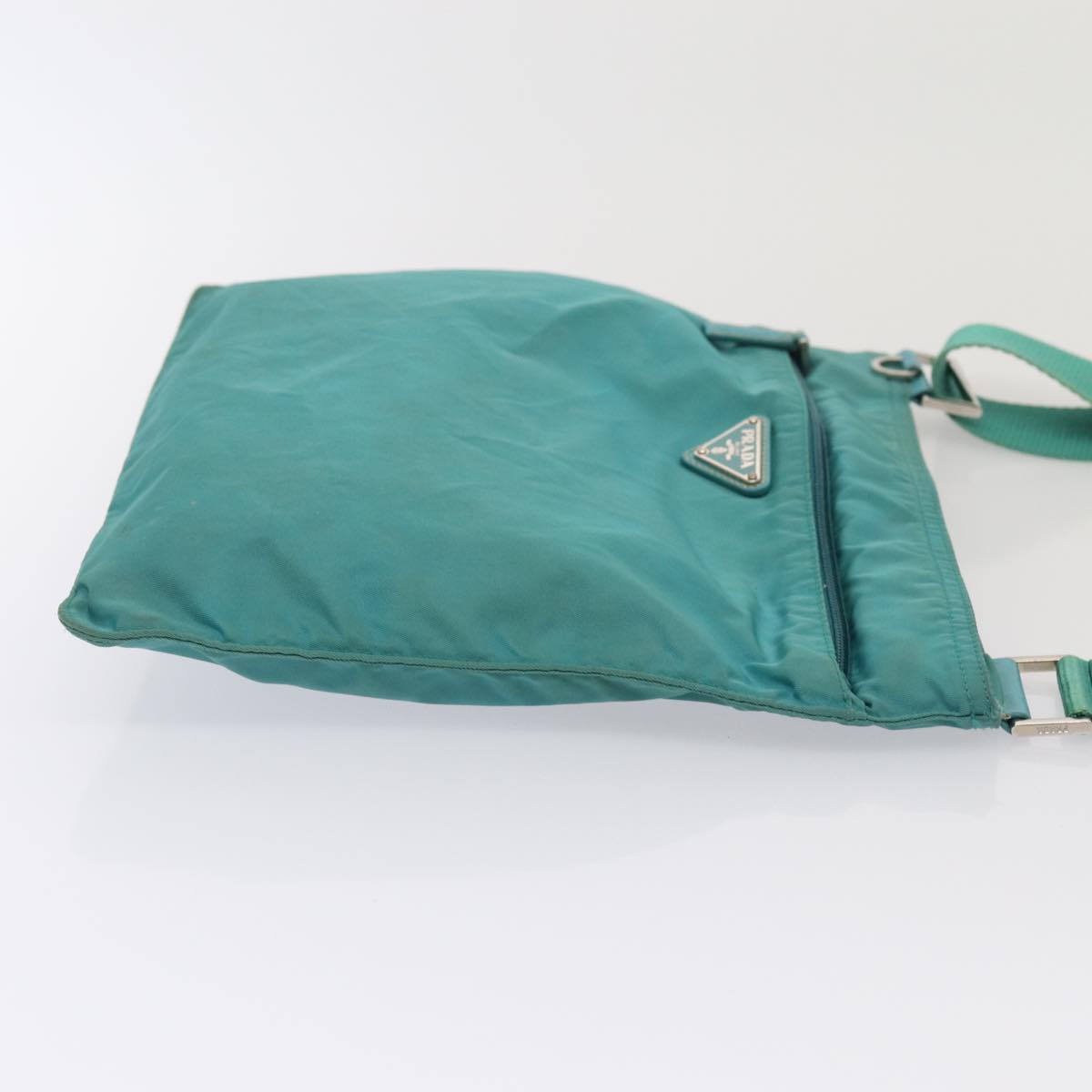 Luxury Prada Shoulder Bag Nylon Turquoise Blue Silver 86875