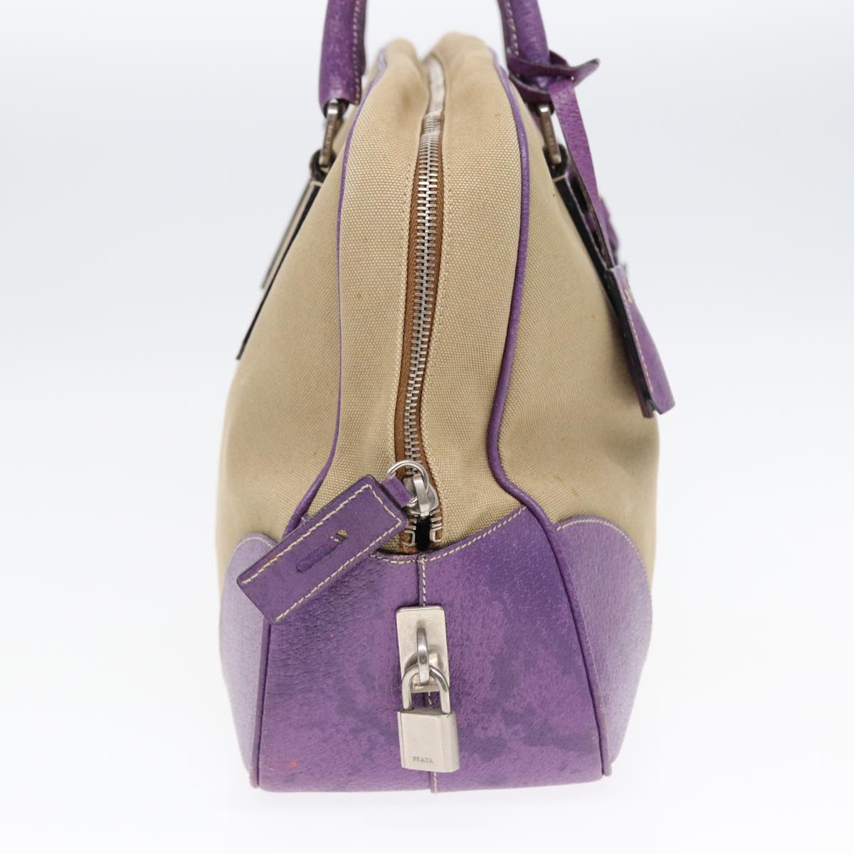 Luxury Prada Hand Bag Canvas Beige Silver 86905