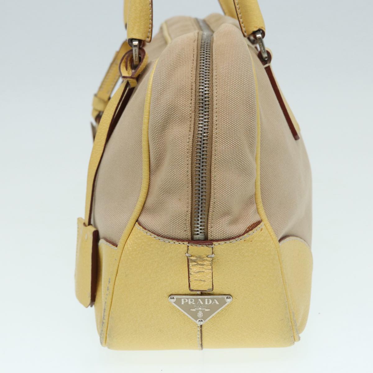 Luxury Prada Hand Bag Canvas Beige Silver 86908