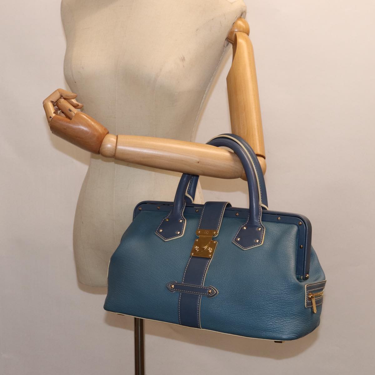 LOUIS VUITTON Suhari Angenu PM Hand Bag Leather Blue M91807 LV 86980