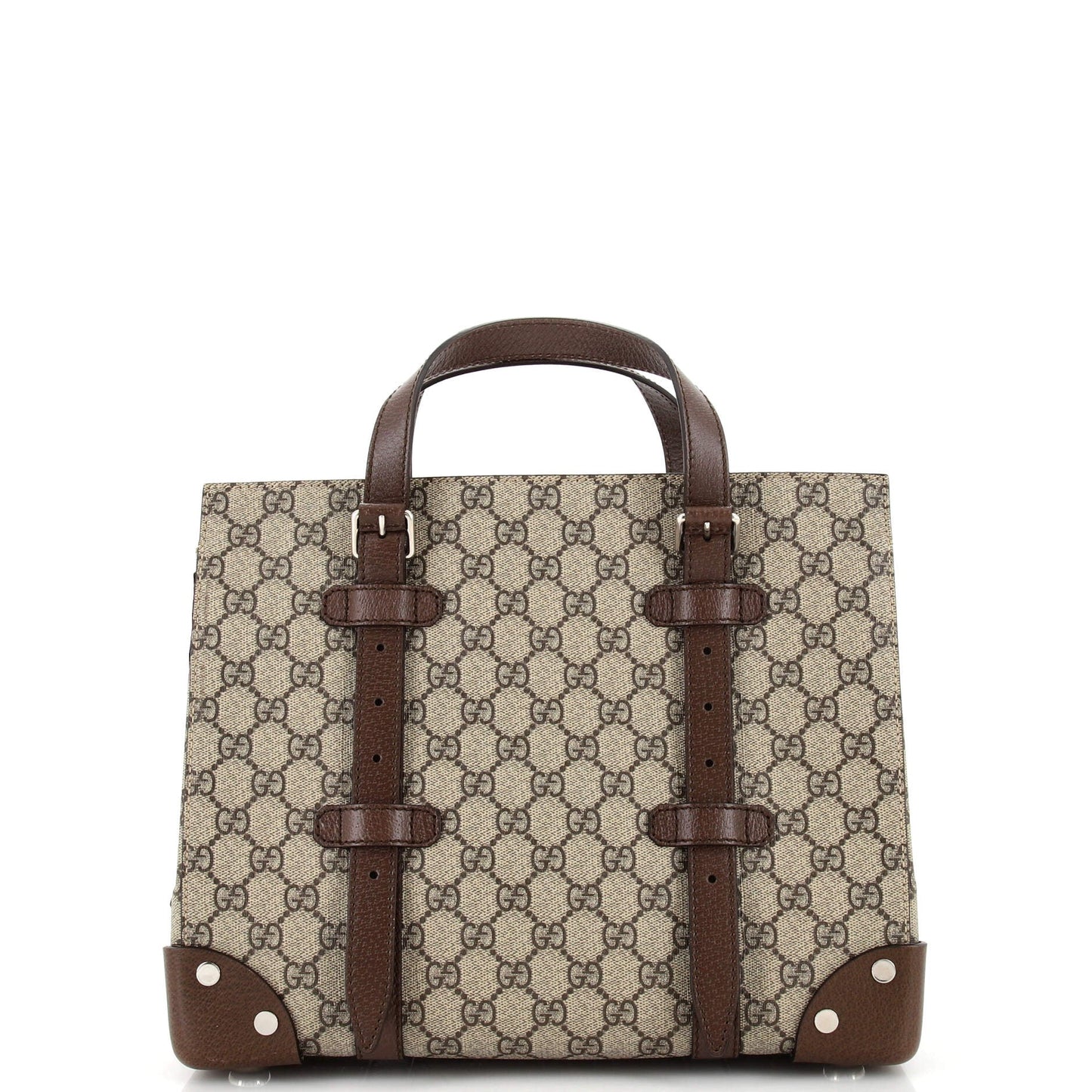 Luxury Gucci Trending 2025 Buckle Travel Tote GG Coated Canvas with Leather Medium