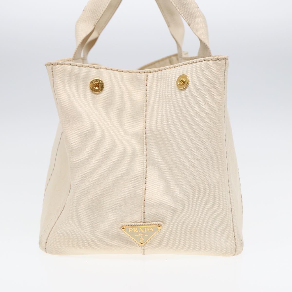Luxury Prada Canapa MM Hand Bag Canvas Cream Gold 87108
