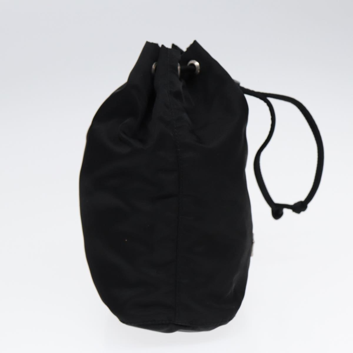 Luxury Prada Drawstring Pouch Nylon Black Silver 87269