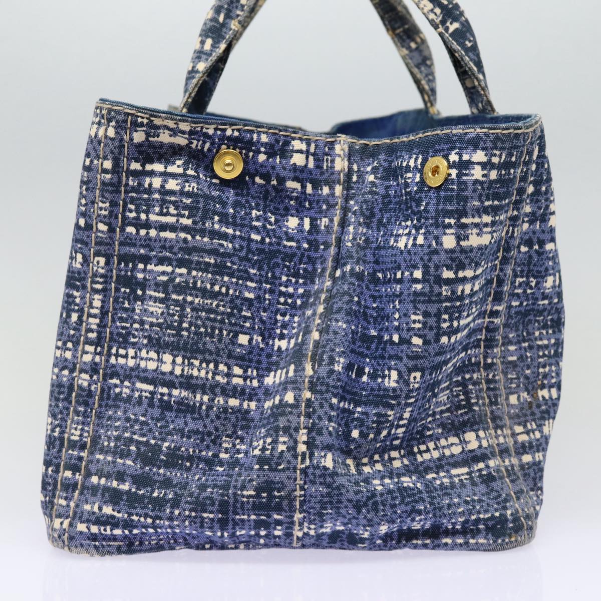 Luxury Prada Canapa GM Hand Bag Canvas Blue Gold 87365