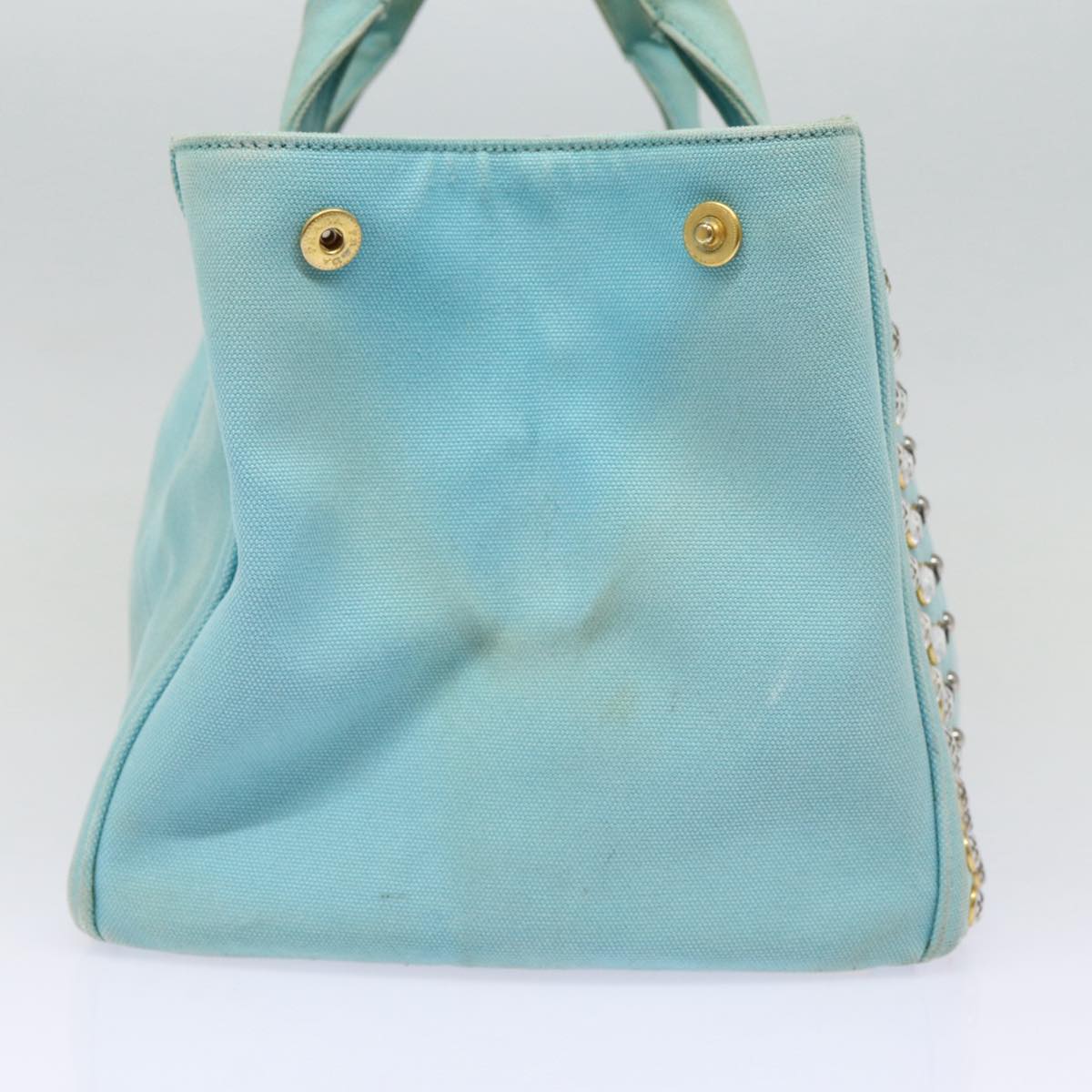 Luxury Prada Canapa GM Hand Bag Canvas 2way Light Blue 87668