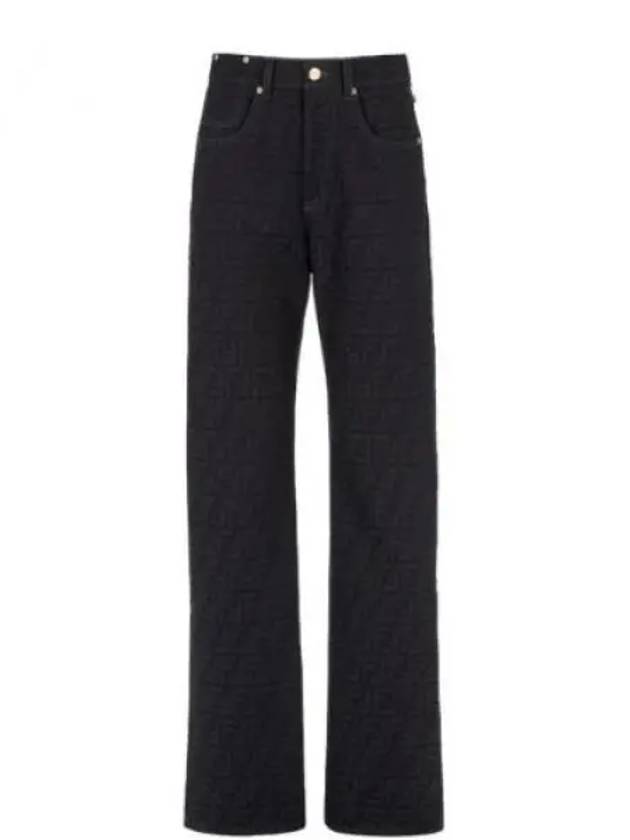 Luxury Fendi Jacquard Logo Monogram Cotton Straight Pants Dark Blue
