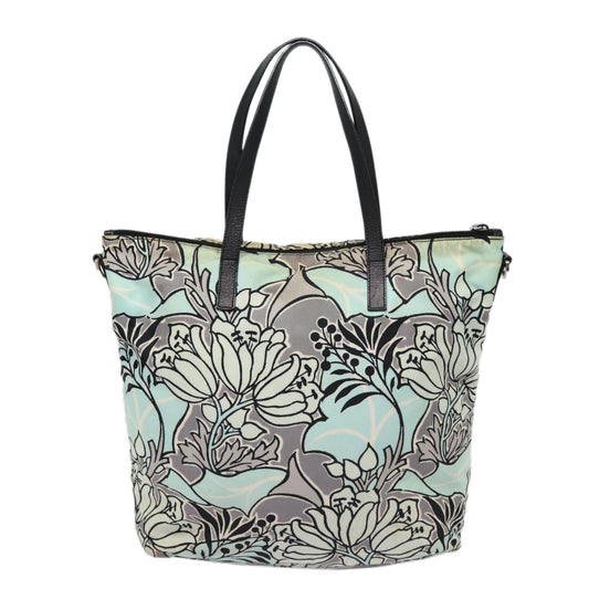 Luxury Prada Flower Tote Bag Nylon 2way Light Blue Black Silver 88092
