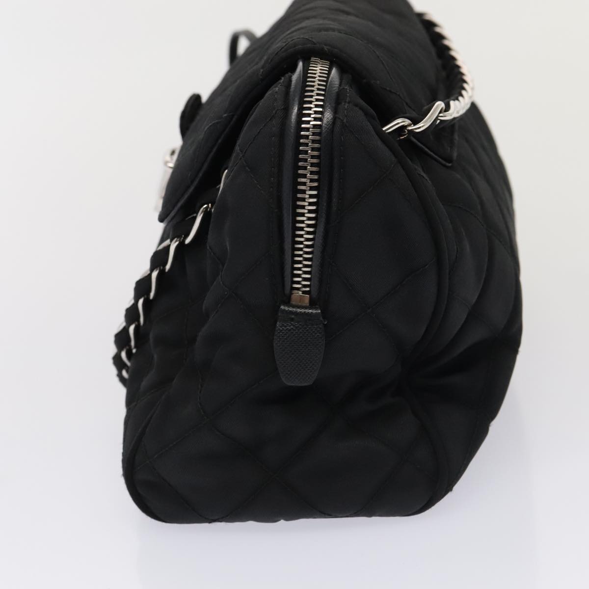 Luxury Prada Quilted Chain Shoulder Bag Nylon Black Silver 88100