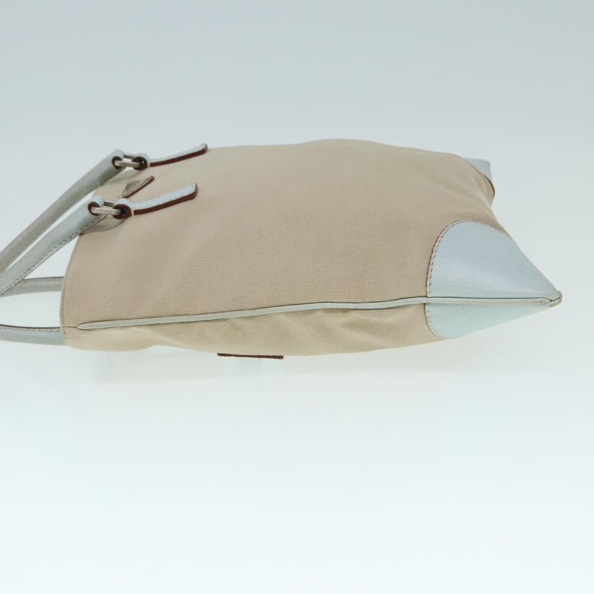 Luxury Prada Hand Bag Canvas Leather Beige Baby Blue Silver 88202