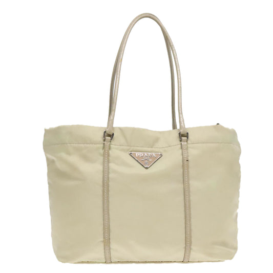 Luxury Prada Tote Bag Nylon Leather Beige Silver 88226