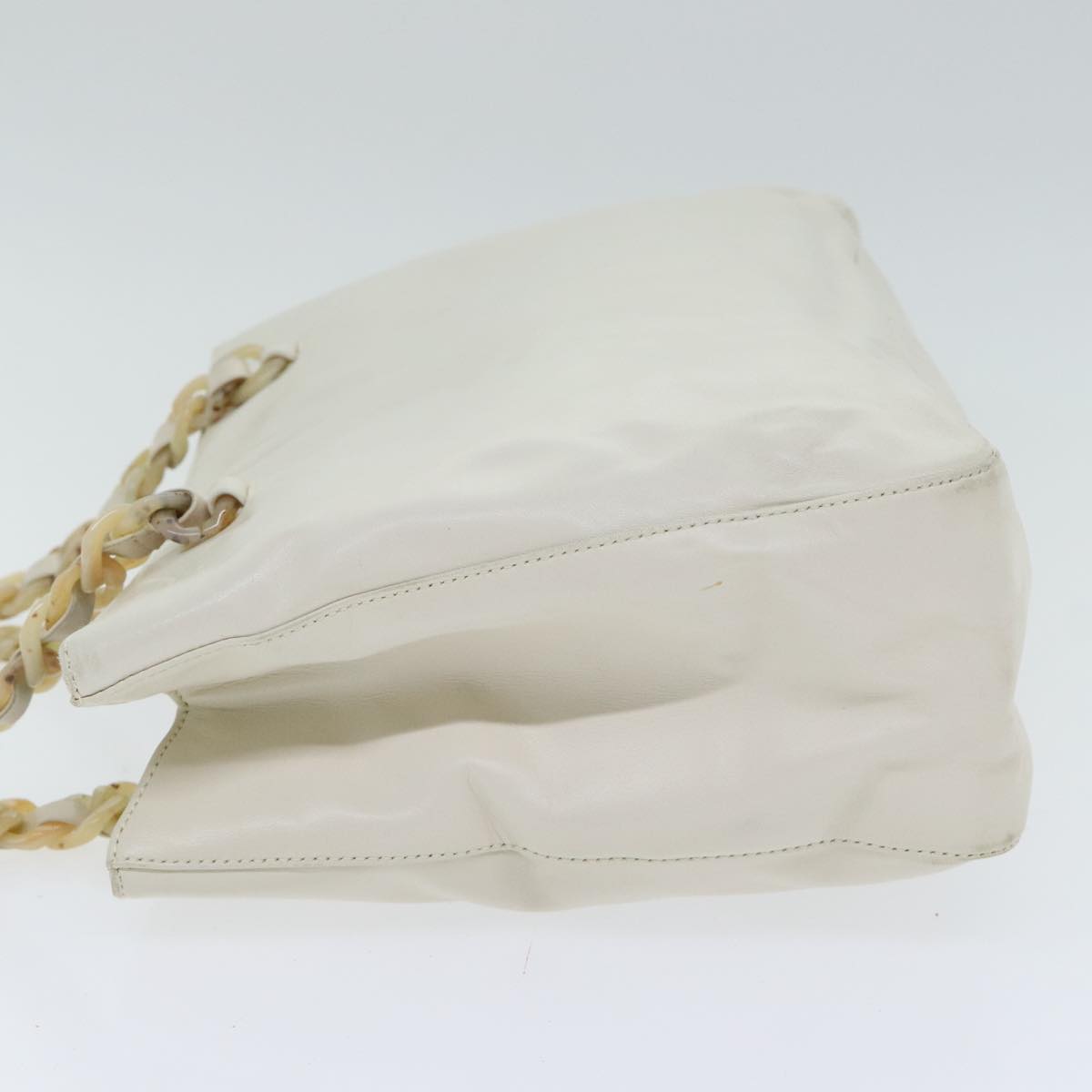 Luxury Prada Chain Tote Bag Leather White Silver 88271