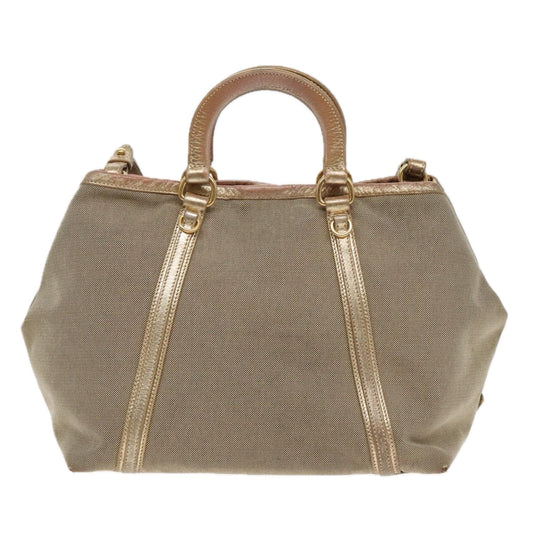 Luxury Prada Hand Bag Canvas 2way Beige Gold 88289