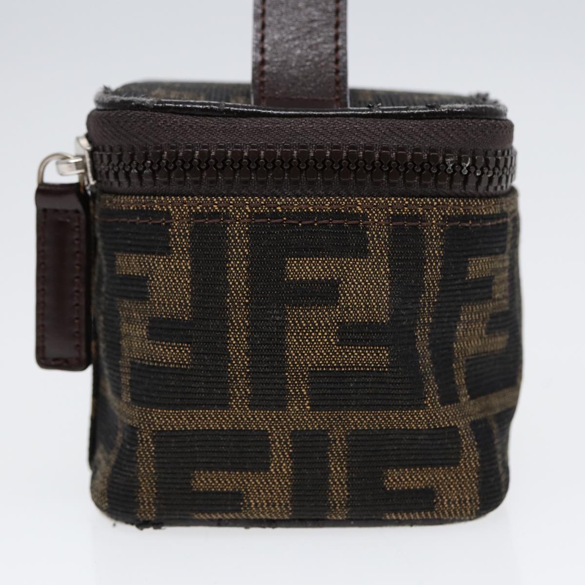 Luxury Fendi Zucca Canvas Vanity Hand Bag Brown Black Silver88313
