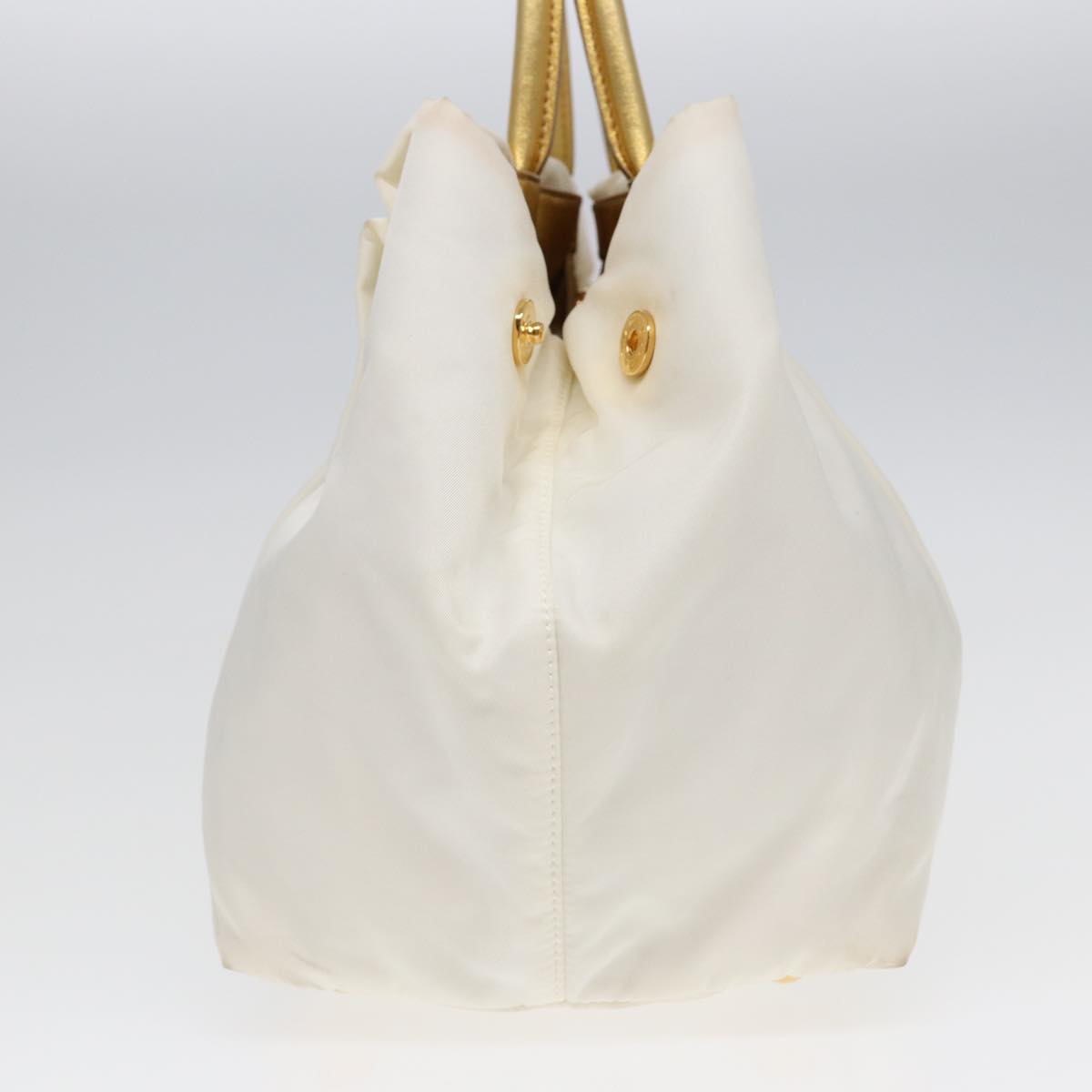Luxury Prada Ribbon Hand Bag Nylon White Gold 88412