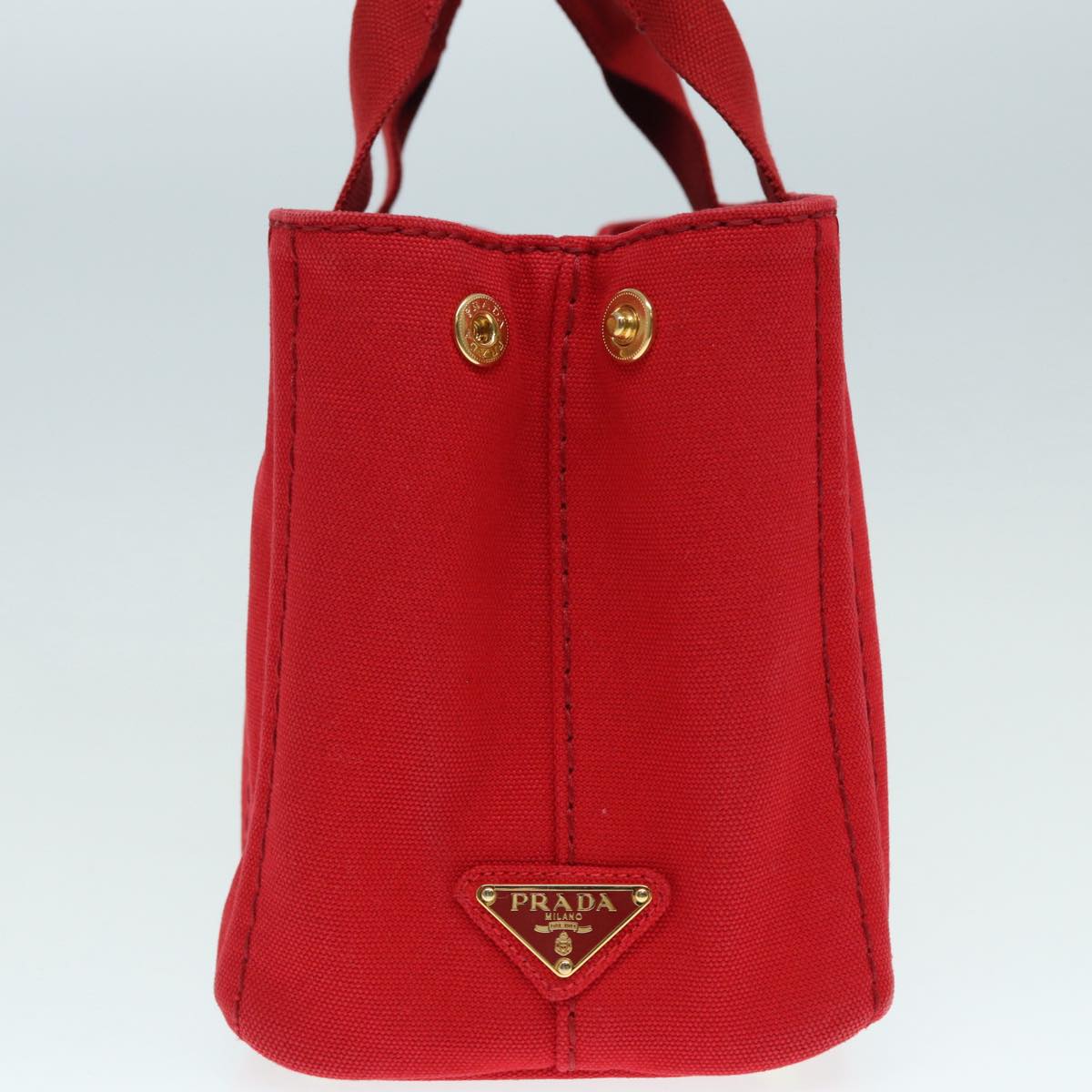 Luxury Prada Canapa PM Hand Bag Canvas Red Gold 88510