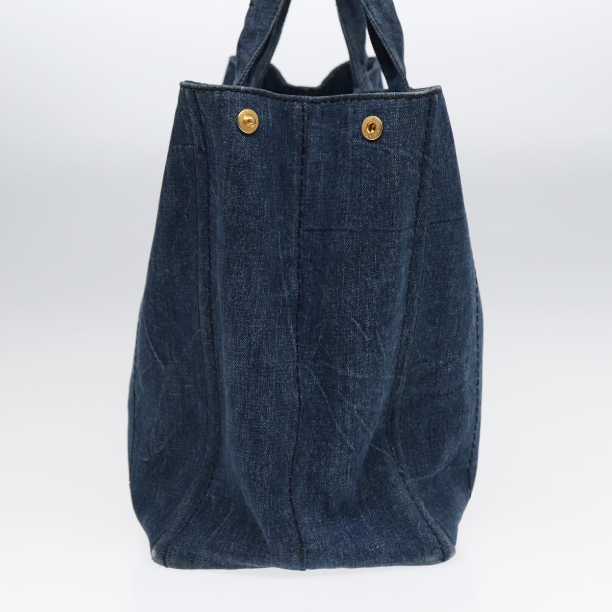 Luxury Prada Canapa Tote Bag Denim Blue Gold 88512