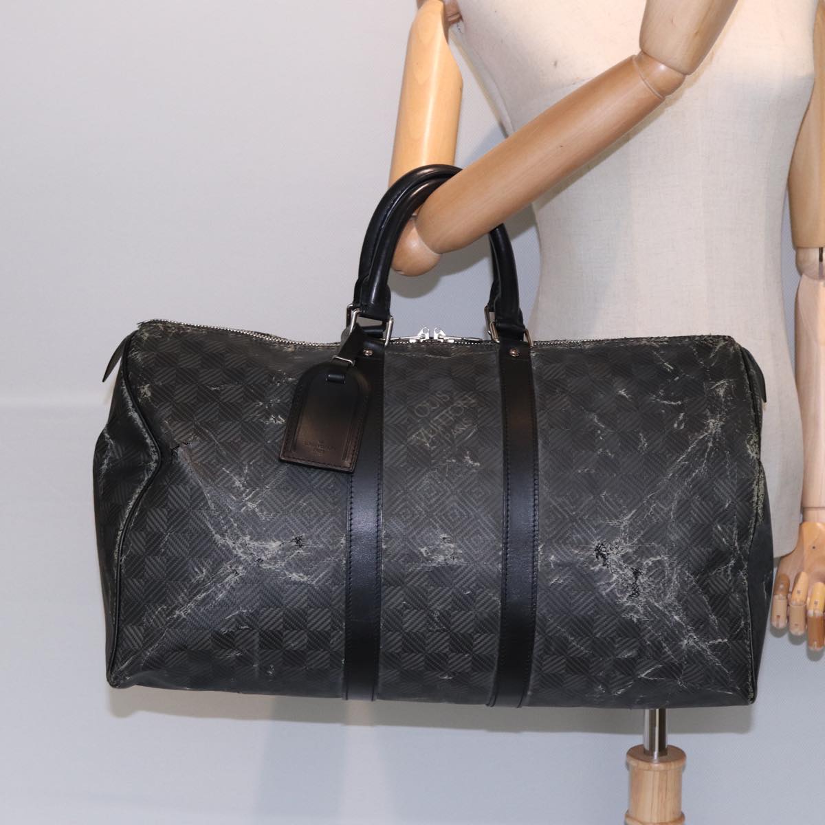 LOUIS VUITTON Damier Carbon Keepall 45 Boston Bag Black N41415 LV 88545