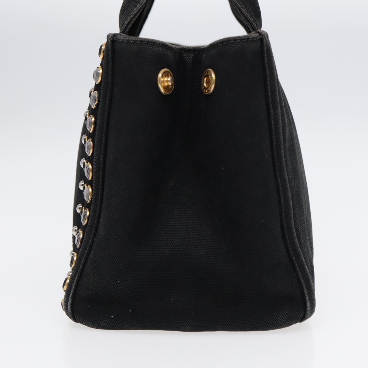 Luxury Prada Bijoux Canapa PM Hand Bag Canvas Black Gold 88686