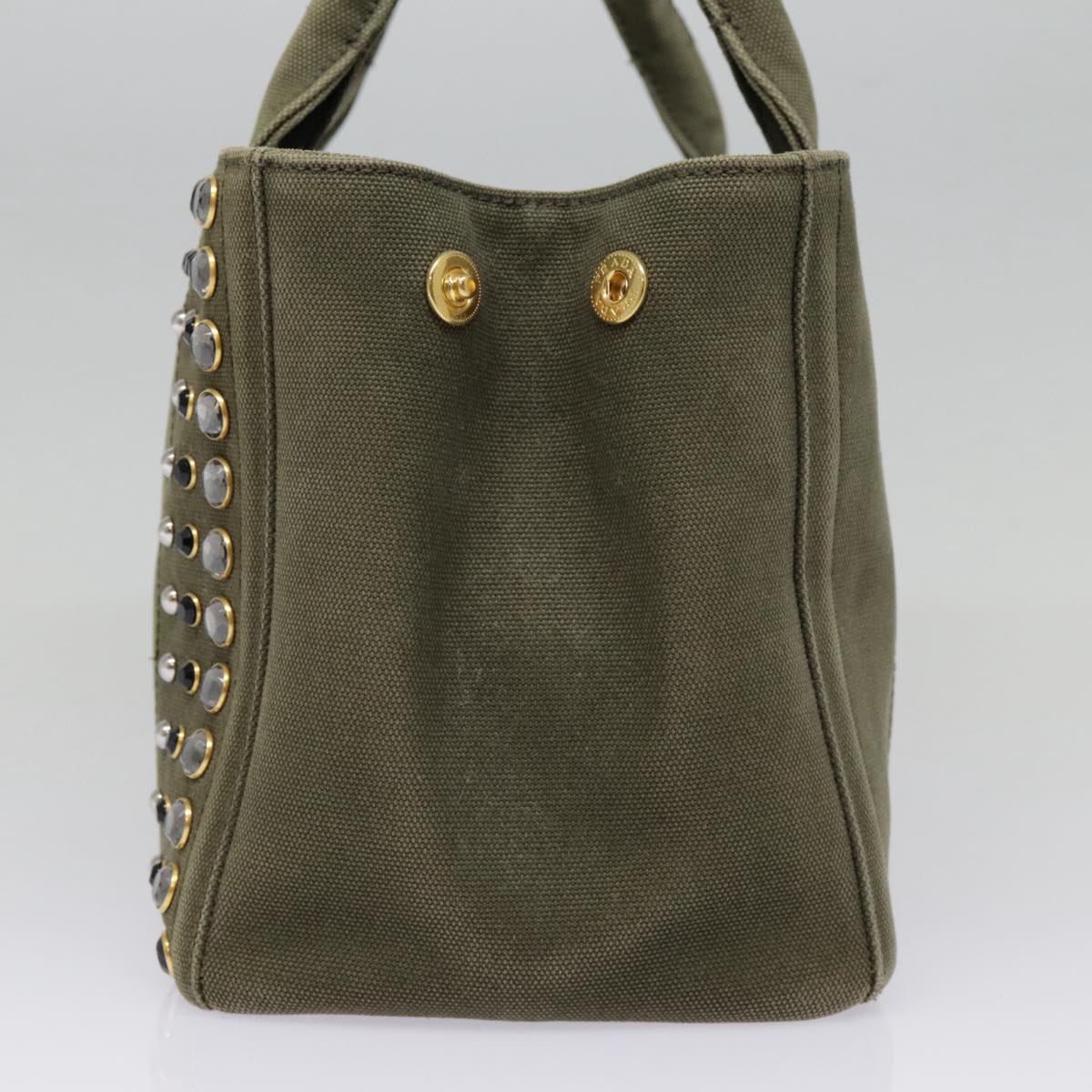 Luxury Prada Bijoux Canapa PM Hand Bag Canvas 2way Khaki Gold 89045