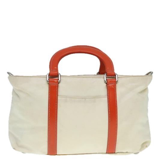 Luxury Prada Hand Bag Nylon 2way Cream Silver 89096