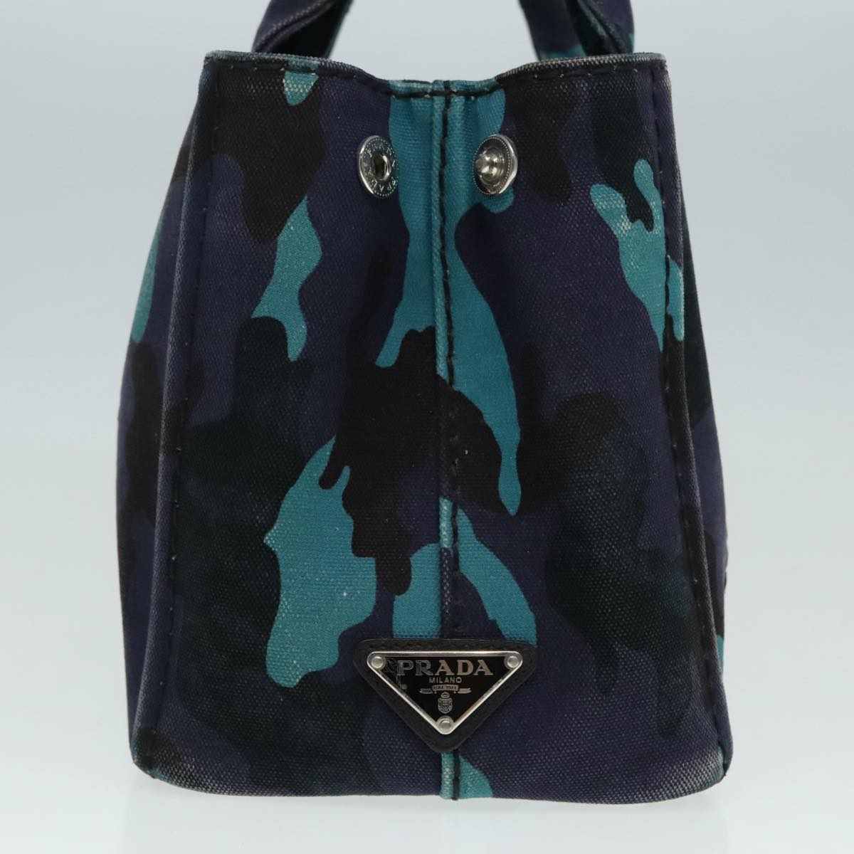 Luxury Prada Canapa PM Hand Bag Canvas Navy Silver 89099