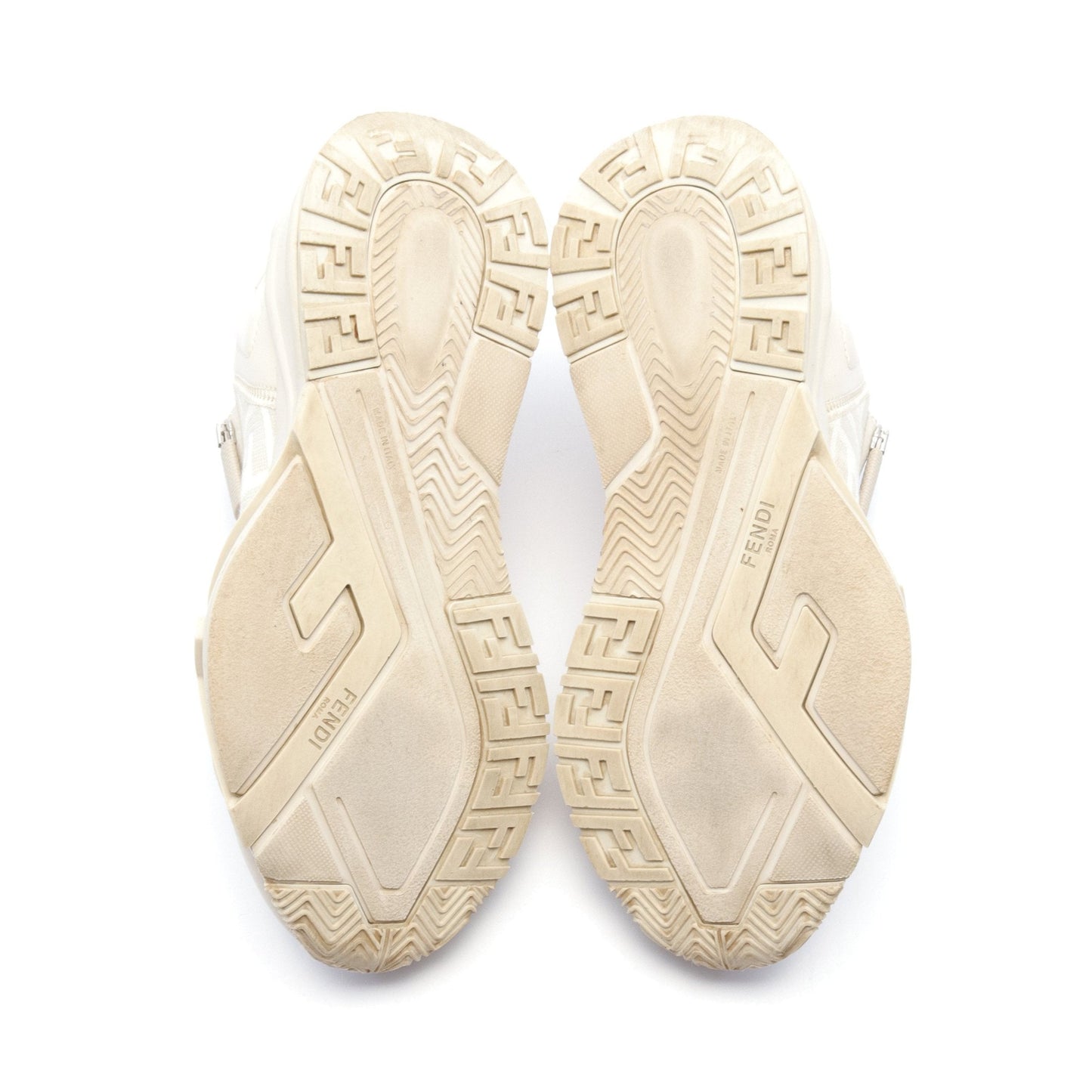 Luxury Fendi FLOW Flow Sneakers Leather Canvas Ivory