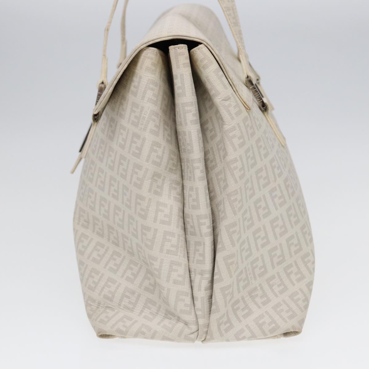 Luxury Fendi Zucchino Canvas Mamma Bucket Hand Bag White Silver89238
