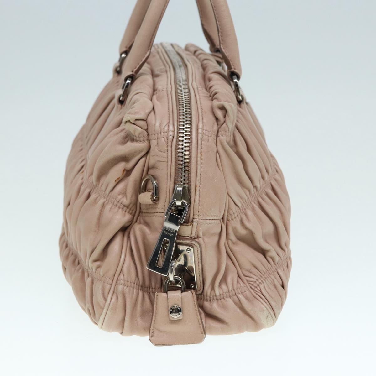 Luxury Prada Hand Bag Leather Beige Gold 89256