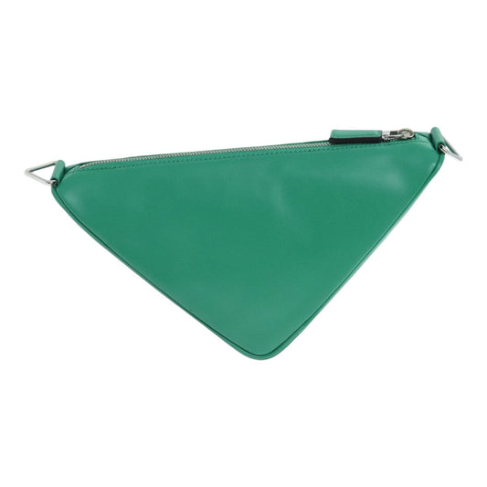 Luxury Prada Triangle Shoulder Bag Leather Green Silver 89412S