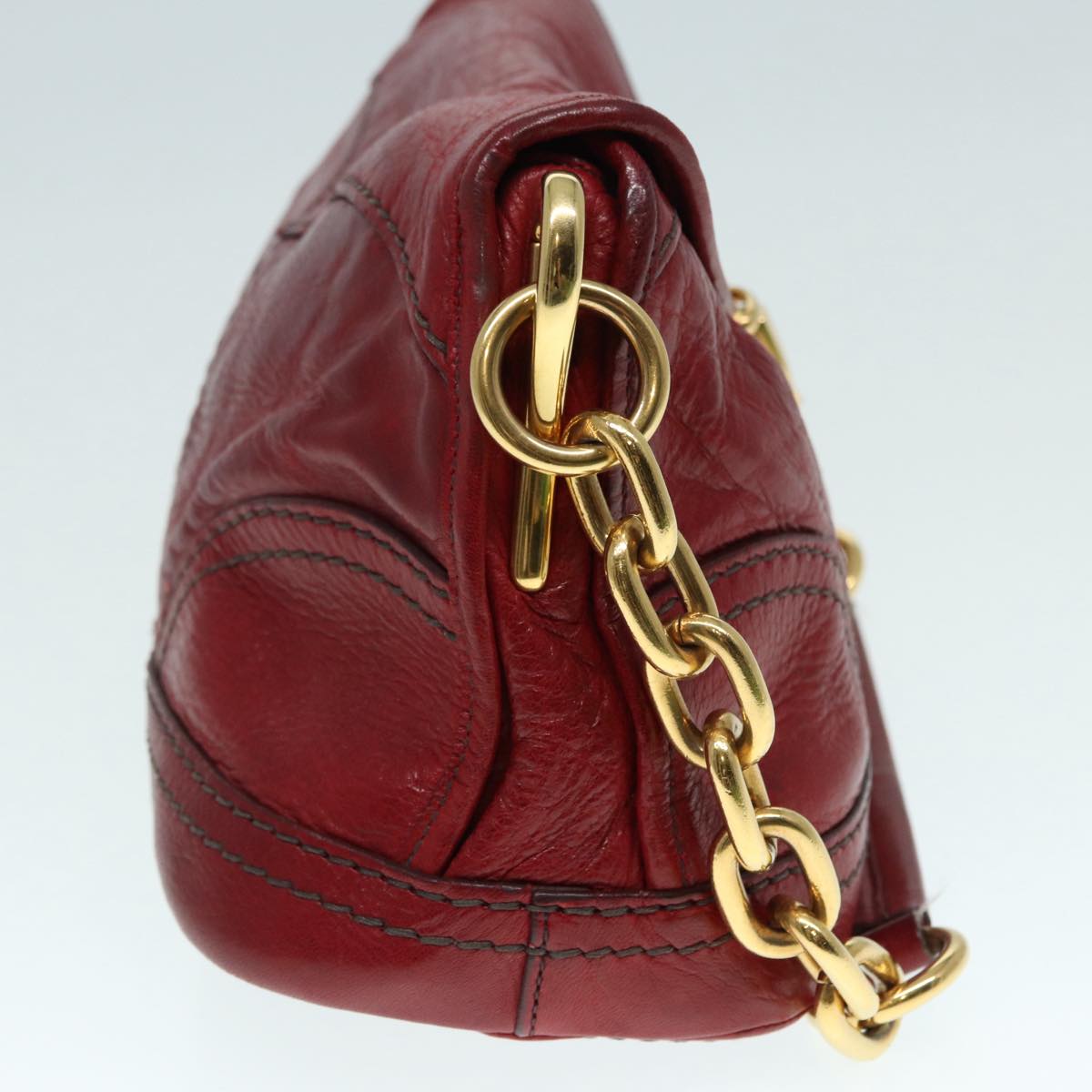 Luxury Prada Chain Shoulder Bag Leather Red Gold 89473