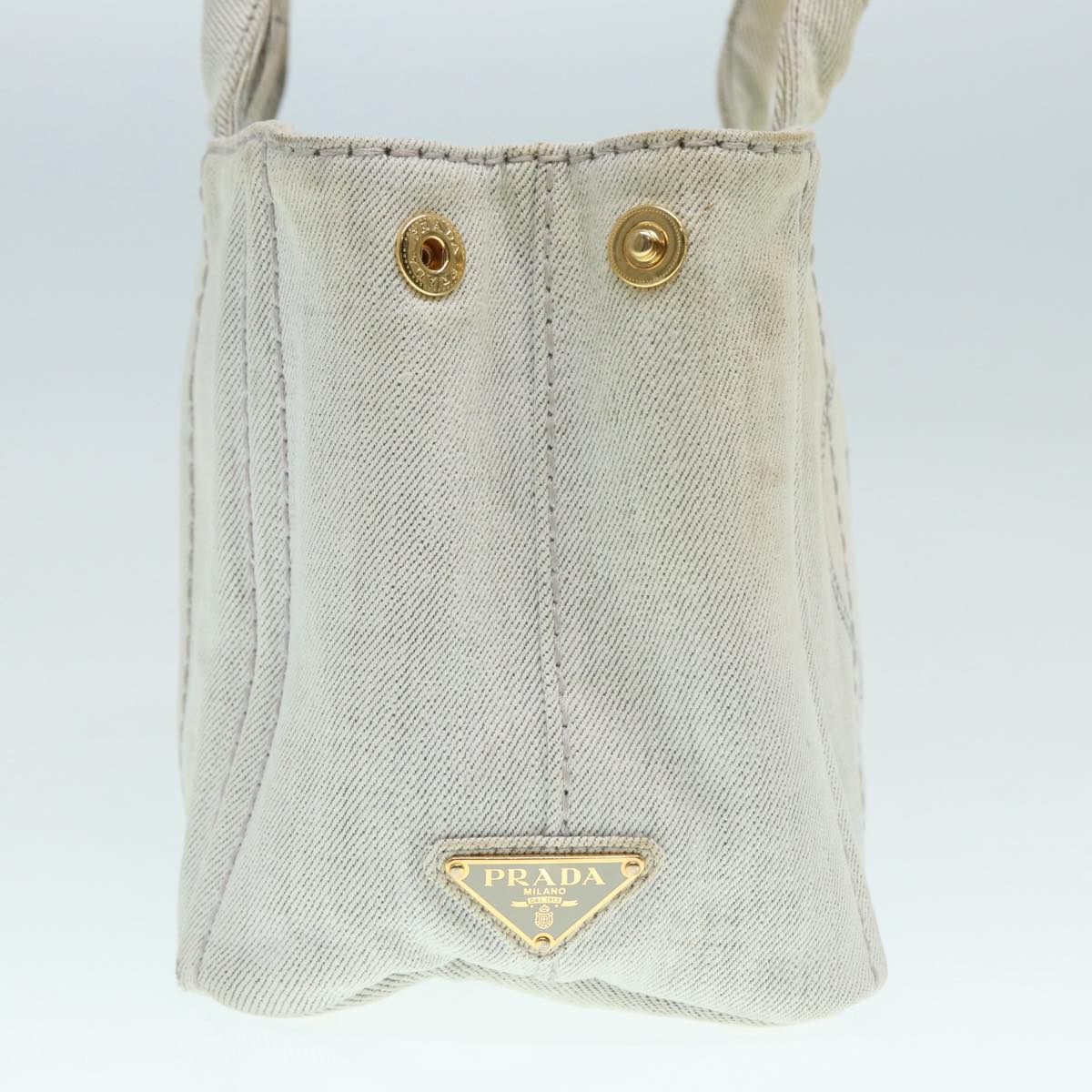 Luxury Prada Canapa PM Hand Bag Canvas 2way Gray Gold 89520