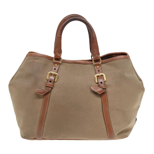 Luxury Prada Tote Bag Canvas Leather 2way Beige Gold 89786