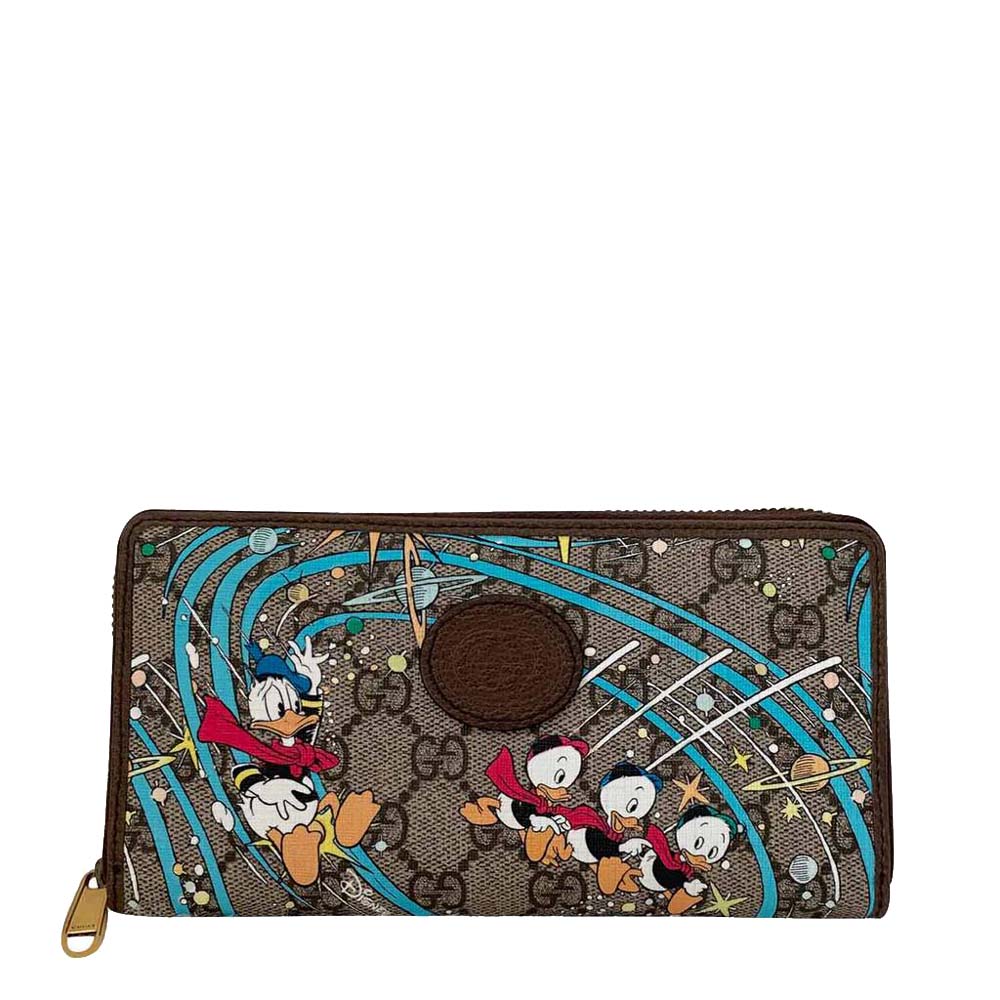 Luxury Gucci Trending 2025 Brown GG Canvas x Disney Donald Duck Continental Wallet