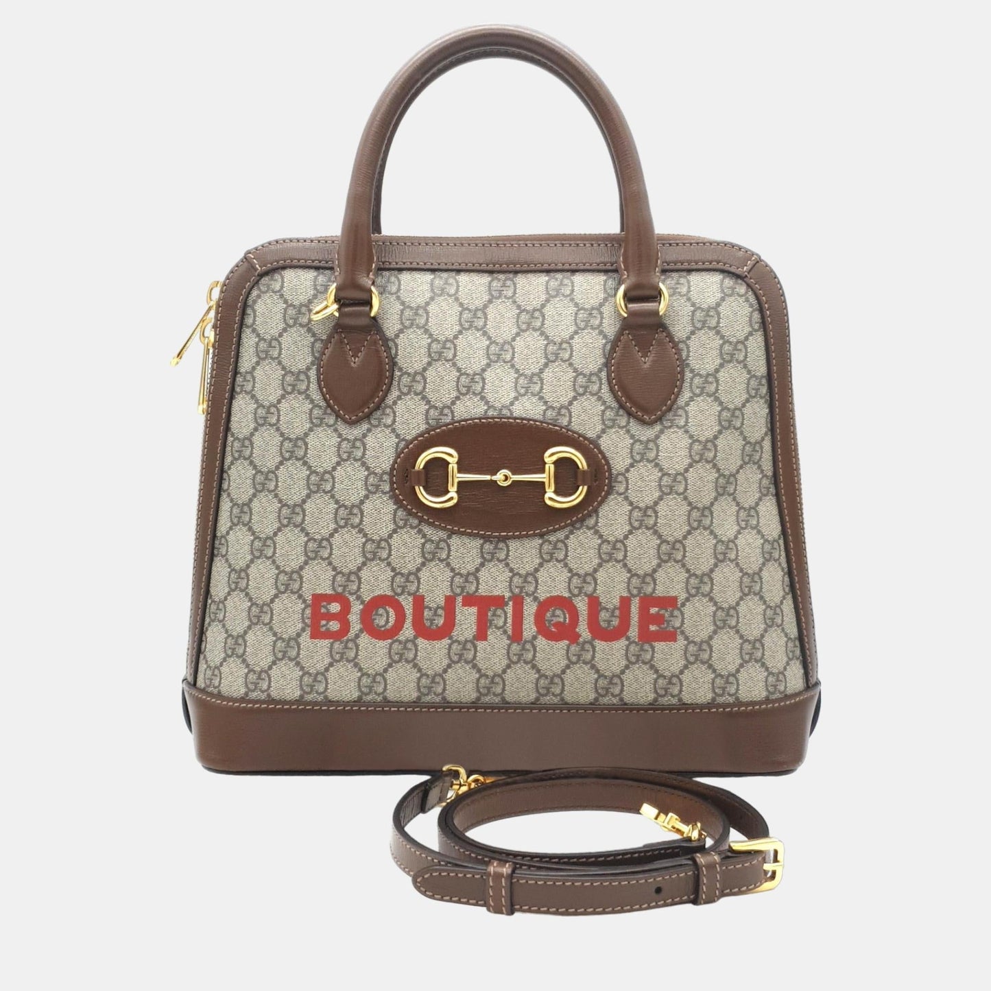 Luxury Gucci Trending 2025 Brown GG Canvas 1955 Horsebit Medium Top Handle Bag