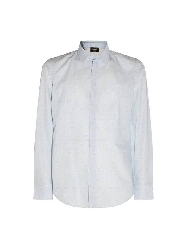 Luxury Fendi Shadow Cotton Long Sleeve Shirt Light Blue