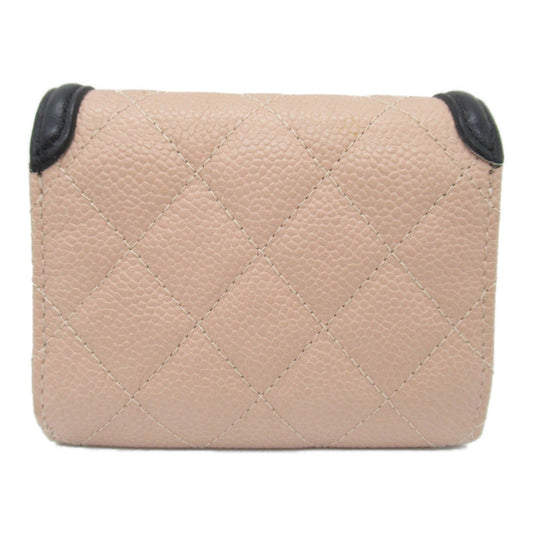 Chanel Three Fold Wallet Three Folded Wallet Caviar S Beige Black