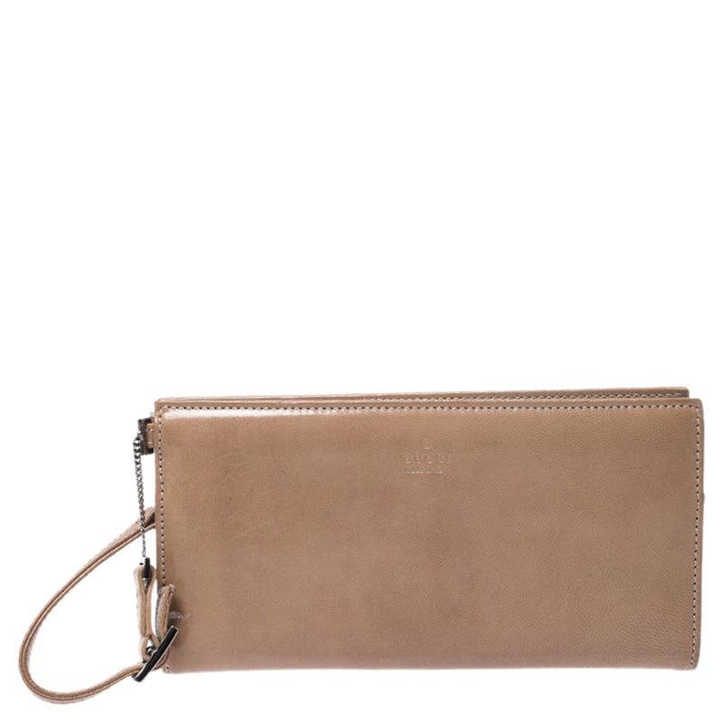 Luxury Gucci Trending 2025 Light Brown Leather Wristlet Wallet