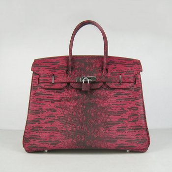 Luxury Hermes Birkin 30cm Lizard Pattern Handbag 6088 Red/Silver