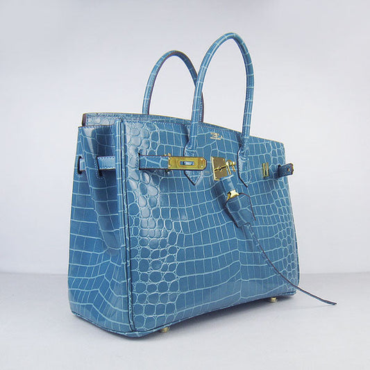 Luxury Hermes Birkin 6089 Crocodile Blue Bag