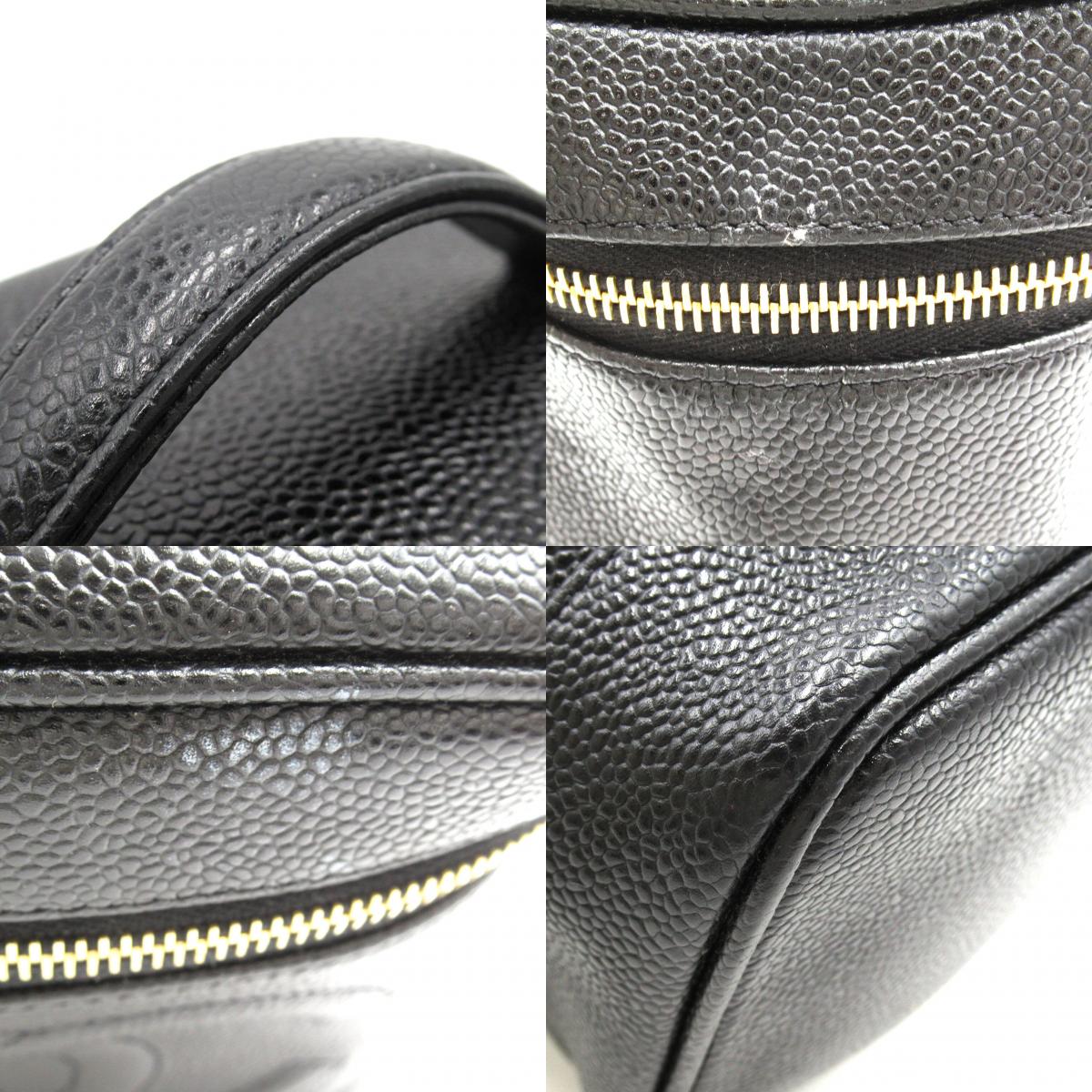 CHANEL Laminated Vanity Handbag Caviar S Black Ladies