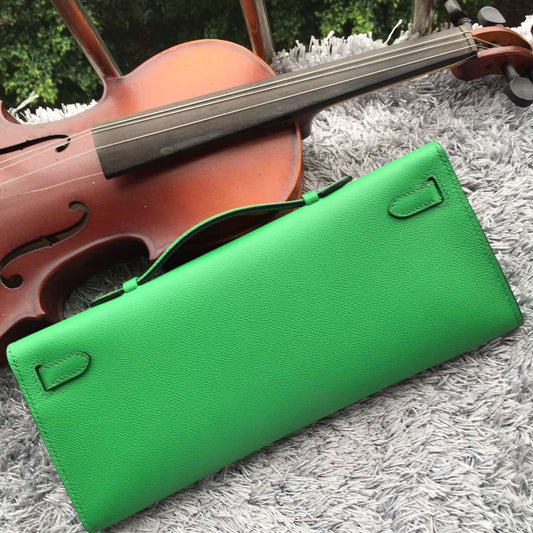 Luxury Hermes Bamboo Handcrafted Kelly Cut Clutch